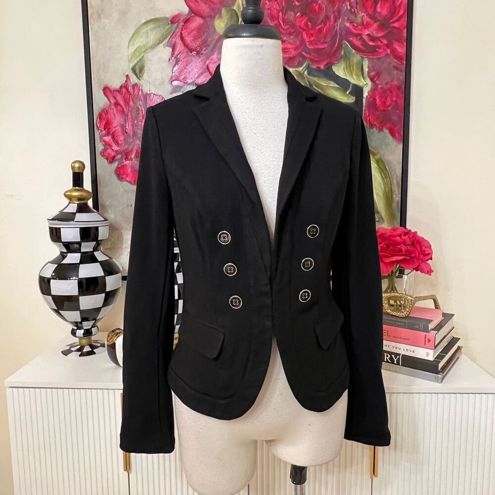 White House Black Market Women's Notched Lapel Double-Breasted Blazer Black Sz 4